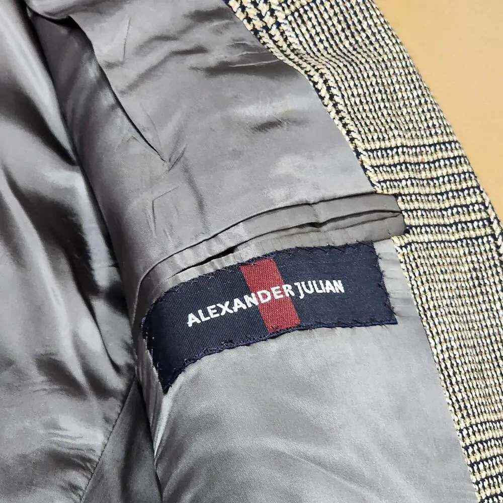 Vintage Alexander Julian Sport Coat Mens 40 Brown Plaid Tweed Hand Tailored USA
